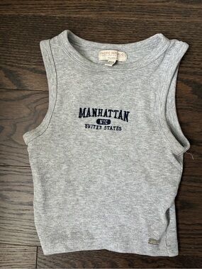 Pull&Bear Grey Ribbed Tank Top with Navy Logo